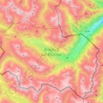Topografische Karte Biosfera Val Müstair, Höhe, Relief