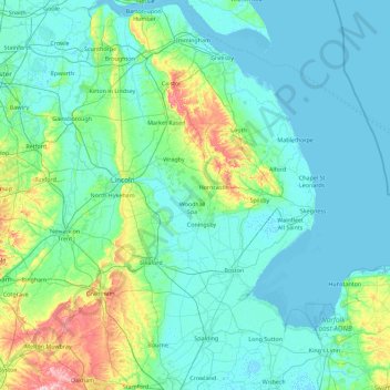 Topografische Karte Lincolnshire, Höhe, Relief