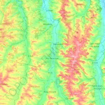 Topografische Karte Vic-Fezensac, Höhe, Relief