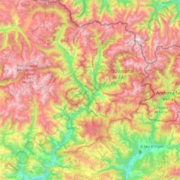 Topografische Karte Pallars-Supérieur, Höhe, Relief