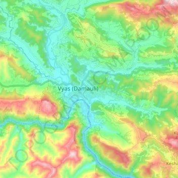 Topografische Karte Byas, Höhe, Relief