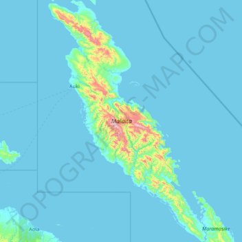 Topografische Karte Malaita, Höhe, Relief