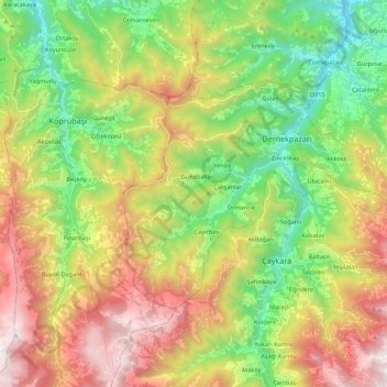 Topografische Karte Dernekpazarı, Höhe, Relief