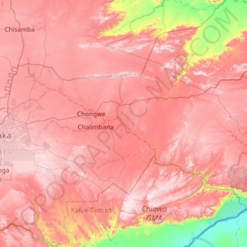 Topografische Karte Chongwe River, Höhe, Relief