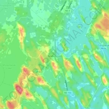 Topografische Karte Hebbs Cross, Höhe, Relief