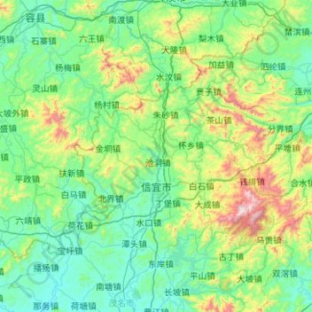 Topografische Karte Xinyi City, Höhe, Relief