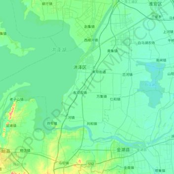 Topografische Karte 洪泽县 (Hongze), Höhe, Relief