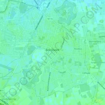 Topografische Karte Borsbeek, Höhe, Relief