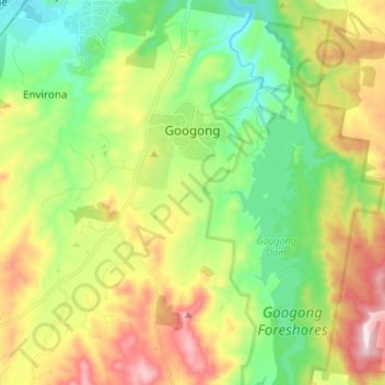 Topografische Karte Googong, Höhe, Relief