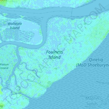 Topografische Karte Foulness Island, Höhe, Relief
