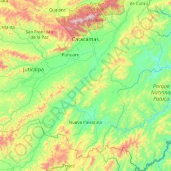 Topografische Karte Catacamas, Höhe, Relief