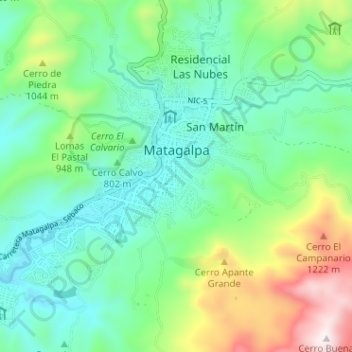 Topografische Karte Matagalpa, Höhe, Relief