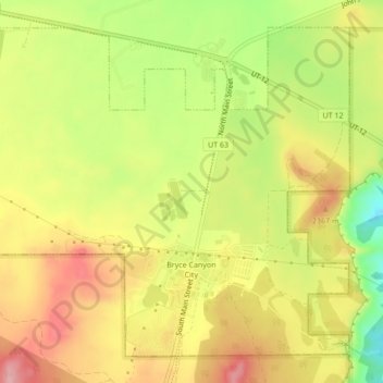 Topografische Karte Bryce Canyon City, Höhe, Relief