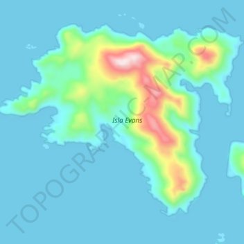 Topografische Karte Isla Evans, Höhe, Relief