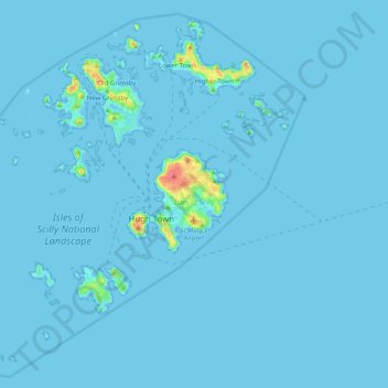 Topografische Karte Scilly-Inseln, Höhe, Relief