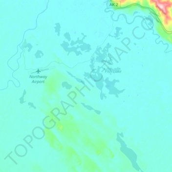 Topografische Karte Northway, Höhe, Relief