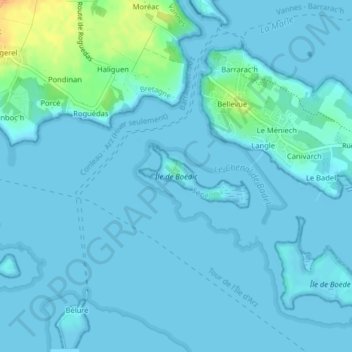 Topografische Karte Île de Boëdic, Höhe, Relief