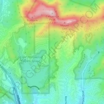 Topografische Karte Lake Hollywood Park, Höhe, Relief