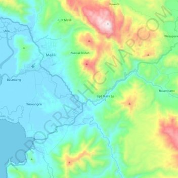 Topografische Karte Sungai Larona, Höhe, Relief
