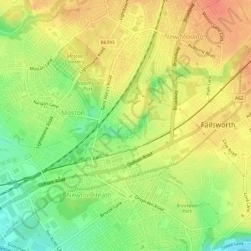 Topografische Karte Moston Brook, Höhe, Relief
