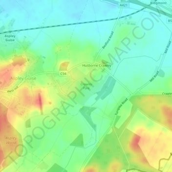 Topografische Karte Crawley Park, Höhe, Relief