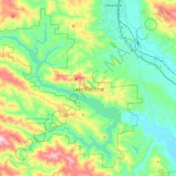 Topografische Karte Lake Sonoma, Höhe, Relief
