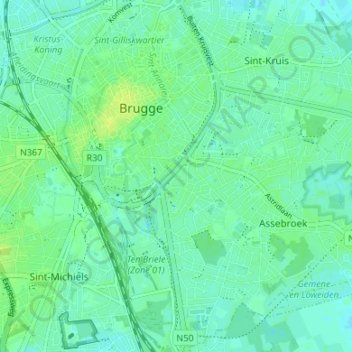 Topografische Karte Gent-Brugge, Höhe, Relief