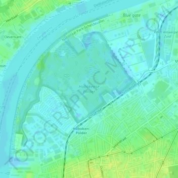 Topografische Karte Hobokense Polder, Höhe, Relief