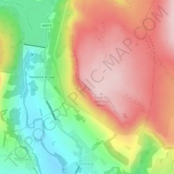 Topografische Karte Bamford Edge, Höhe, Relief
