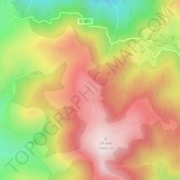 Topografische Karte Cromlech d'Okabé, Höhe, Relief