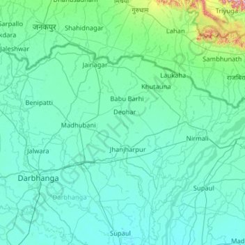 Topografische Karte Kamala River, Höhe, Relief