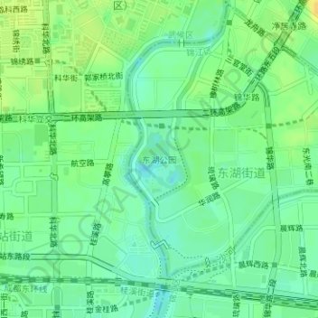 Topografische Karte Donghu Park, Höhe, Relief