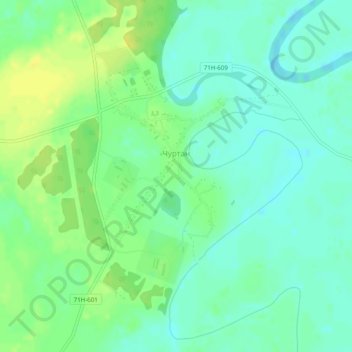 Topografische Karte Чуртан, Höhe, Relief