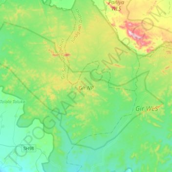 Topografische Karte Gir NP, Höhe, Relief