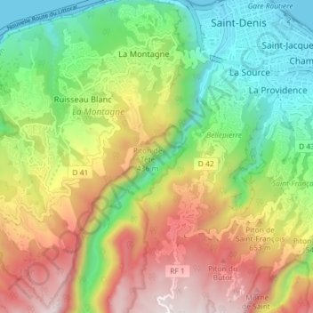 Topografische Karte Rivière Saint-Denis, Höhe, Relief