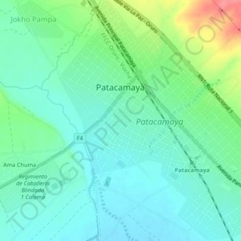Topografische Karte Patacamaya, Höhe, Relief