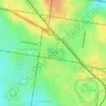 Topografische Karte Caulfield Park, Höhe, Relief