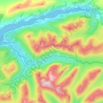 Topografische Karte Glen Coe, Höhe, Relief