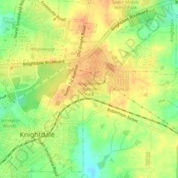 Topografische Karte Knightdale Station Park, Höhe, Relief