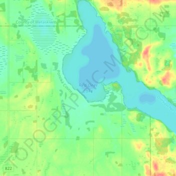 Topografische Karte Red Deer Lake, Höhe, Relief