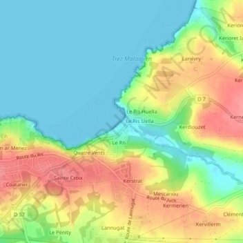 Topografische Karte Plage du Ris, Höhe, Relief