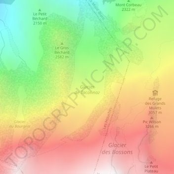 Topografische Karte Glacier de Taconnaz, Höhe, Relief