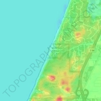 Topografische Karte Weko Beach, Höhe, Relief