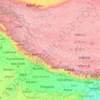 Topografische Karte Lower Himalayan Range, Höhe, Relief