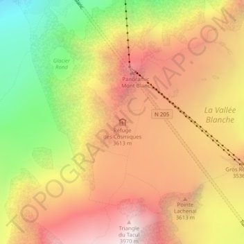 Topografische Karte Refuge des Cosmiques, Höhe, Relief