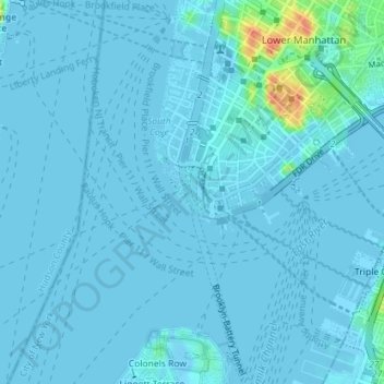Topografische Karte Battery Park, Höhe, Relief
