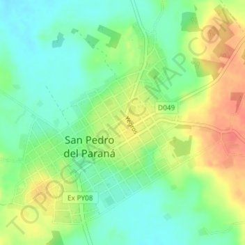 Topografische Karte San Pedro del Paraná, Höhe, Relief