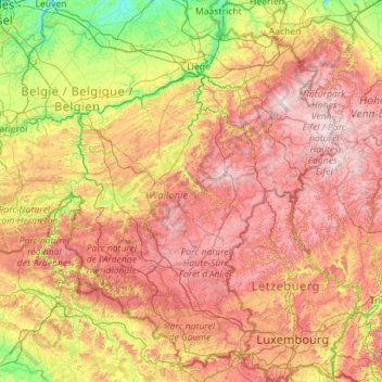 Topografische Karte Ardennen, Höhe, Relief