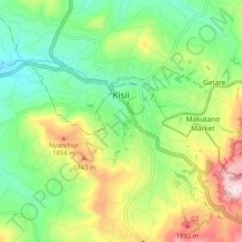 Topografische Karte Kisii, Höhe, Relief