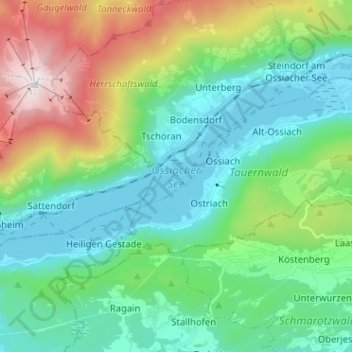 Topografische Karte Ossiacher See, Höhe, Relief